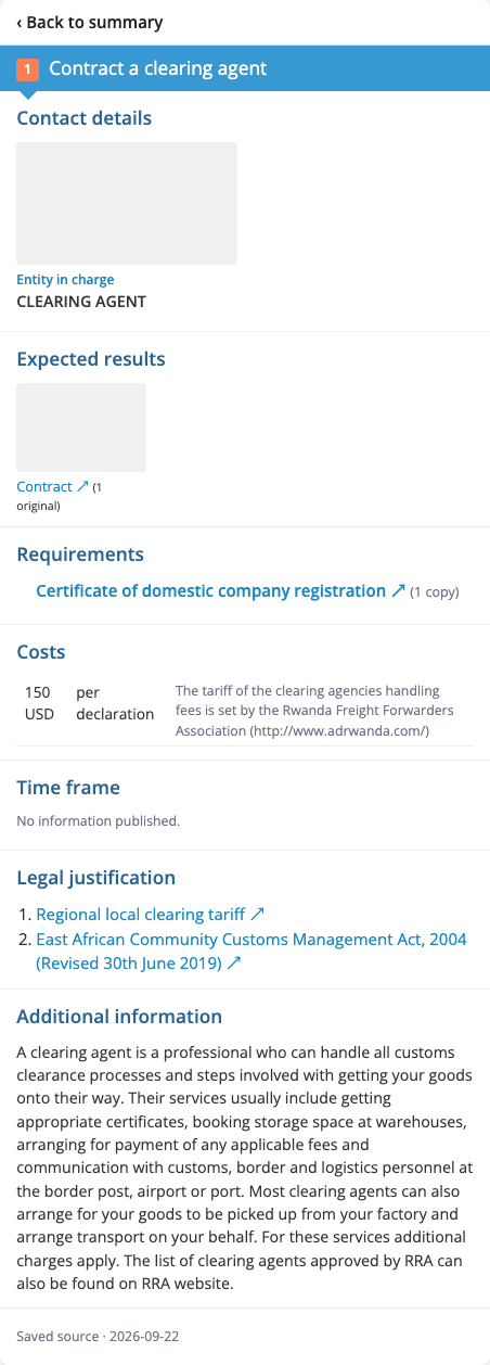 One step open: contact details, expected result and requirements for contracting a clearing agent